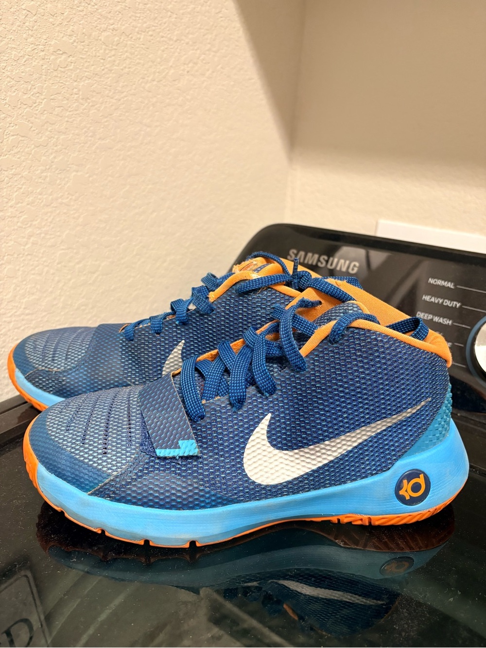 Nike Kids Blue and Orange KD Mid-Top Basketball Sneakers